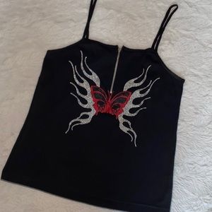 VINTAGE ZIPPER FLAME BUTTERFLY STUD CAMI TANK TOP
